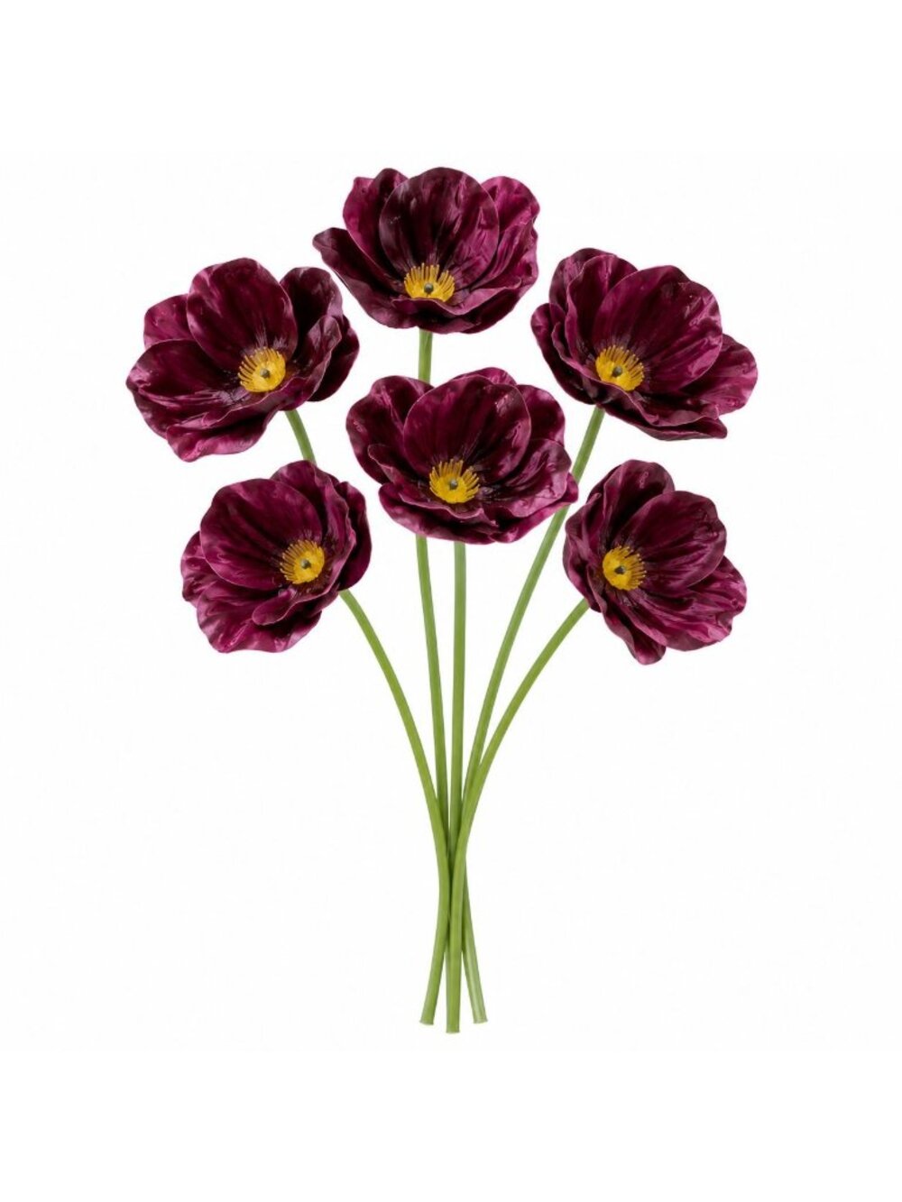 Plum Purple Artificial Poppy Stems, 6 Stem Faux Wildflower Bunch, 13 Inch